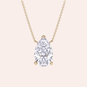 Yellow gold pear diamond solitaire necklace, elegant teardrop pendant on delicate chain, timeless everyday luxury gift 