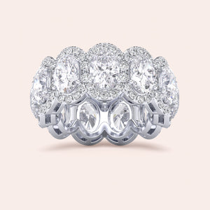 Elegant white gold wedding band featuring an oval eternity trellis design, available in 14K or 18K gold or platinum. 