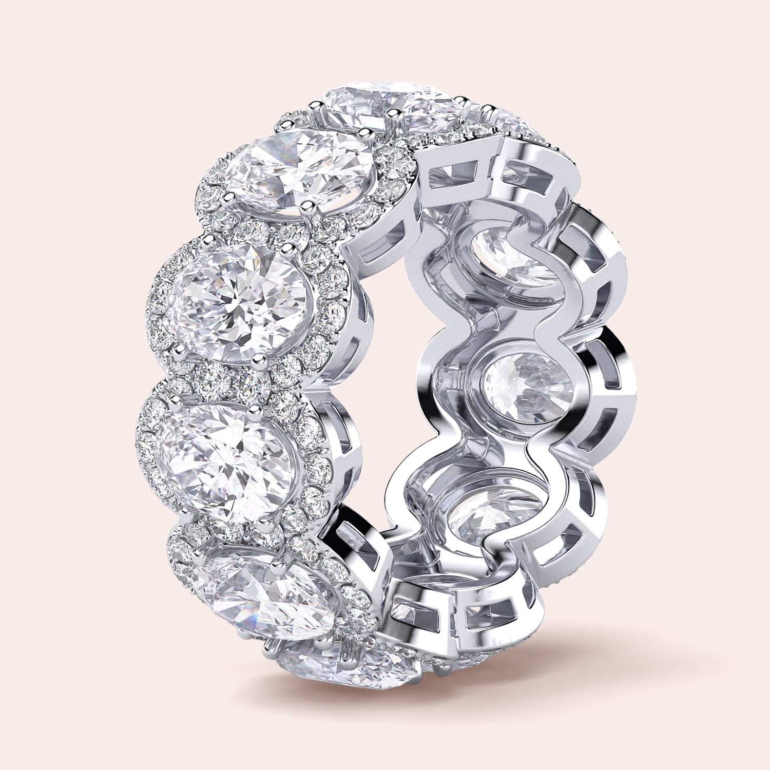 Elegant white gold wedding band featuring an oval eternity trellis design, available in 14K or 18K gold or platinum. |
 #14KRecycledWhiteGold
 #18KRecycledWhiteGold
 
 
 
 
 #Platinum