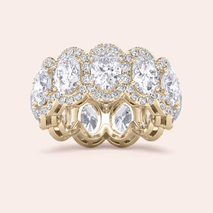 Elegant 14K or 18K yellow gold eternity wedding band featuring marquise-cut diamonds in a trellis design, showcasing exquisite craftsmanship. 