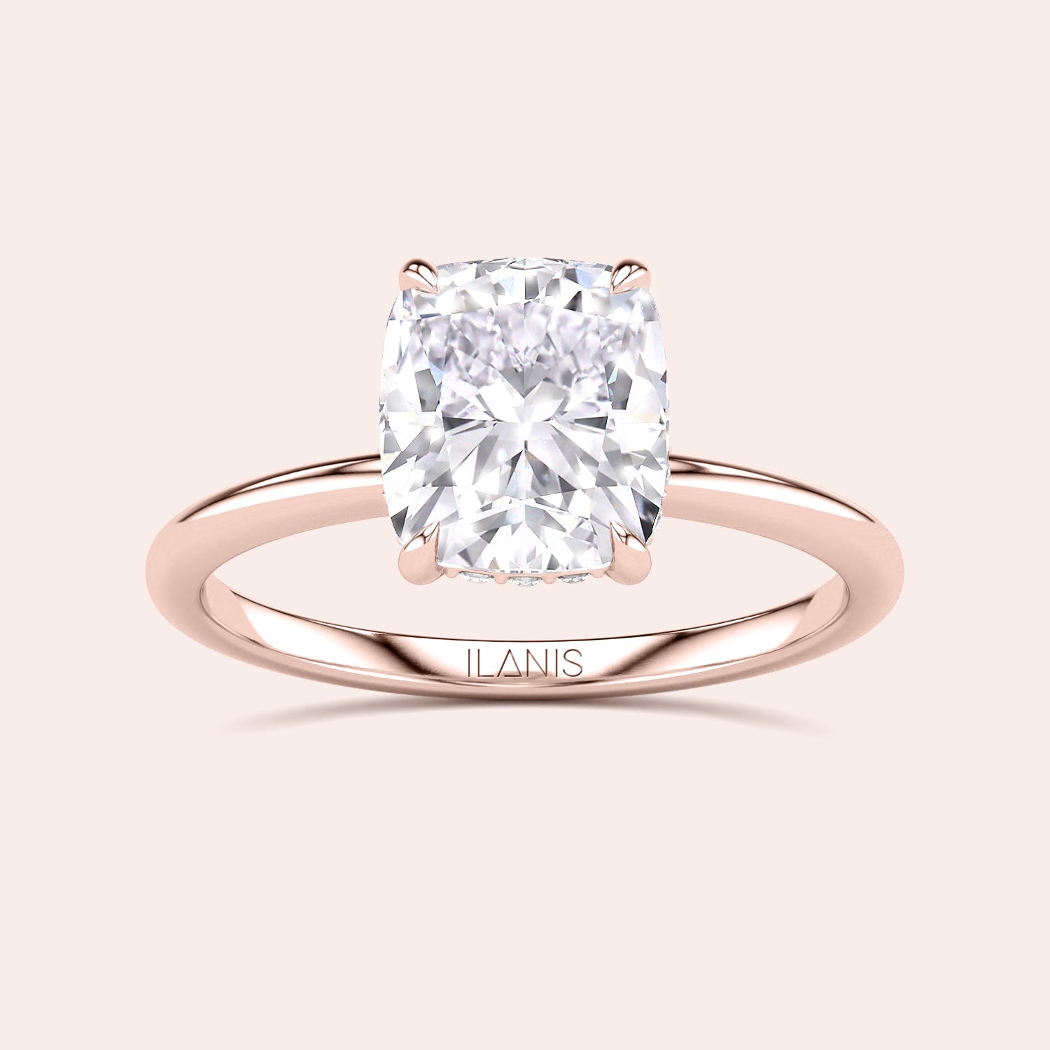 Elegant cushion-cut diamond ring set in 14K or 18K rose gold or platinum, perfect for engagements.Not worn on a model. |


#14KRecycledRoseGold
#18KRecycledRoseGold

