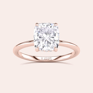 Elegant cushion-cut diamond ring set in 14K or 18K rose gold or platinum, perfect for engagements.Not worn on a model. 