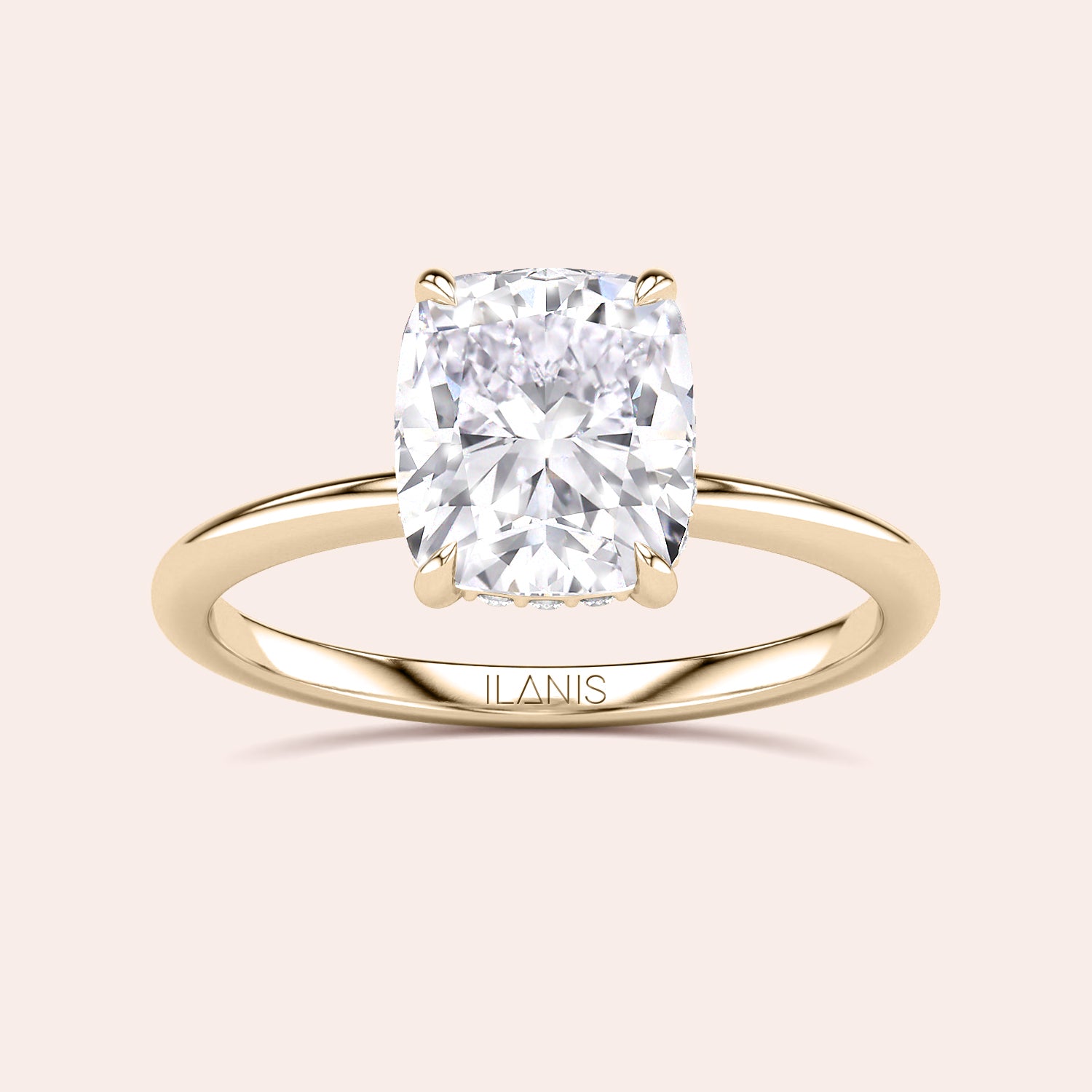 Stunning cushion-cut diamond engagement ring, available in 14K, 18K gold, or platinum, featured on a sleek band. |



#14KRecycledYellowGold 
#18KRecycledYellowGold 
