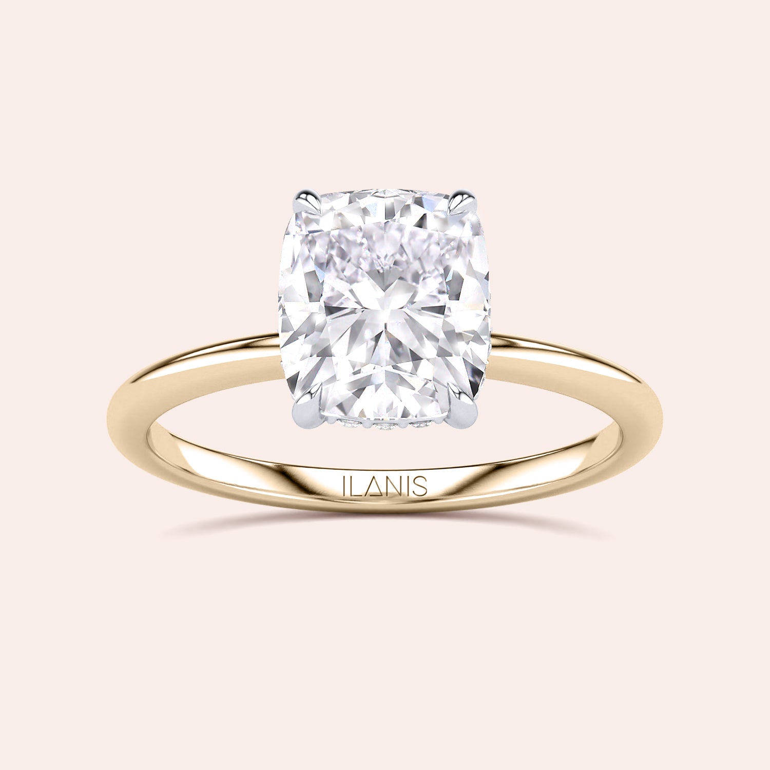 Two-tone 14K/18K white and yellow gold cushion-cut diamond ring, featuring a secret halo design, perfect for engagement or weddings. |
#14KRecycledYellow/WhiteGold
#18KRecycledYellow/WhiteGold 