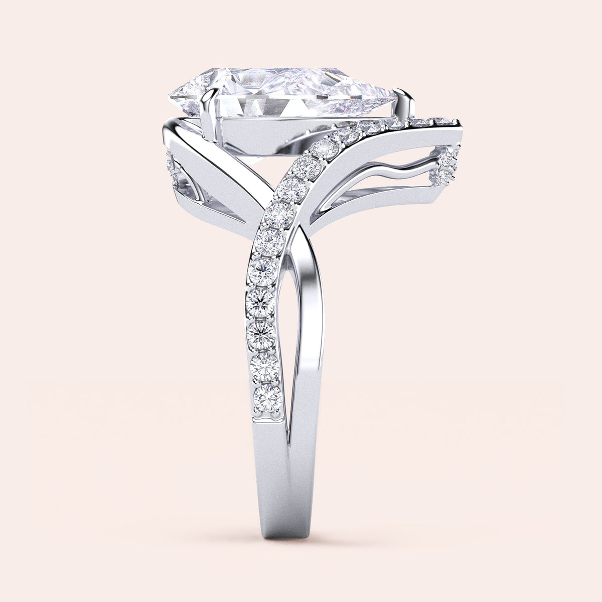 Luxurious statement ring with marquise-cut diamond in 14K or 18K gold, or platinum, adorned with sparkling side stones. Ideal for engagements.