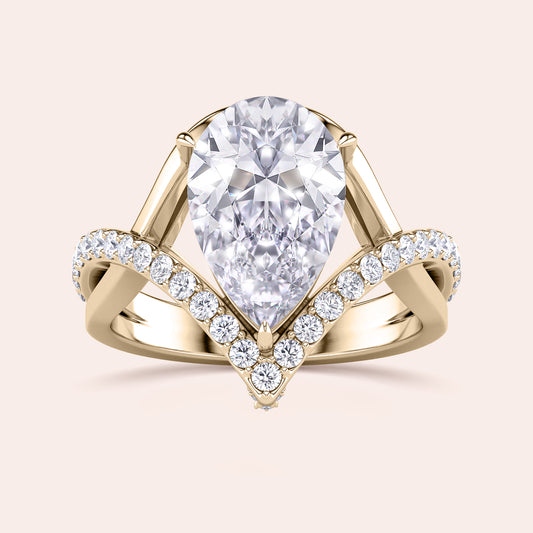 Elegant teardrop diamond ring in 14K or 18K gold or platinum, featuring a pave setting with a stunning diamond display.