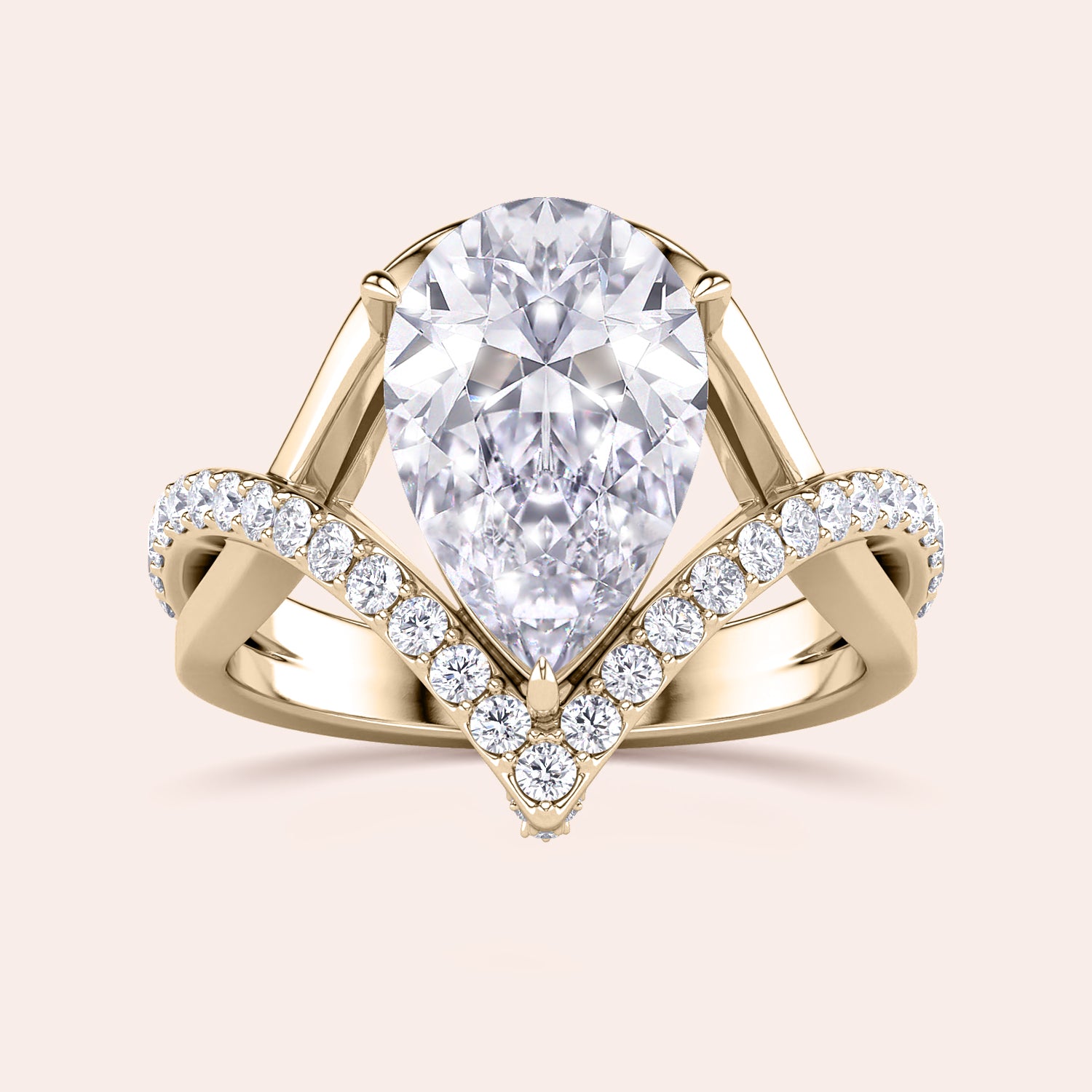 Elegant teardrop diamond ring in 14K or 18K gold or platinum, featuring a pave setting with a stunning diamond display.