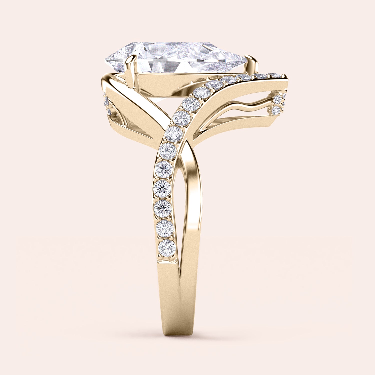 Elegant engagement ring with marquise-cut diamond, set in 14K, 18K gold, or platinum, featuring sparkling round diamonds.|

#14KRecycledYellowGold 
#18KRecycledYellowGold 