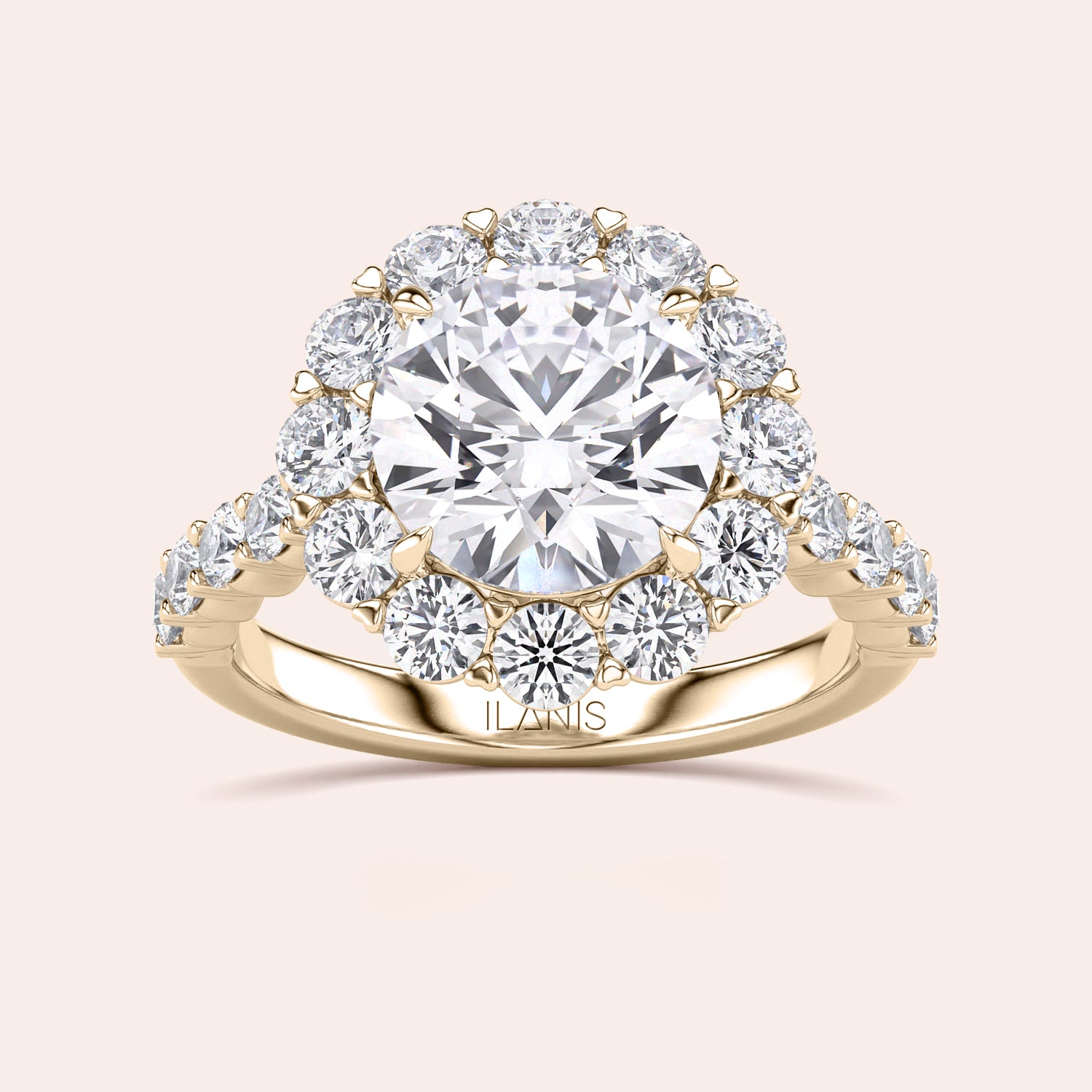 Elegant 14K or 18K gold halo engagement ring with a dazzling diamond centerpiece and sparkling diamonds, perfect for timeless beauty.|





#14KRecycledYellowGold 
#18KRecycledYellowGold 