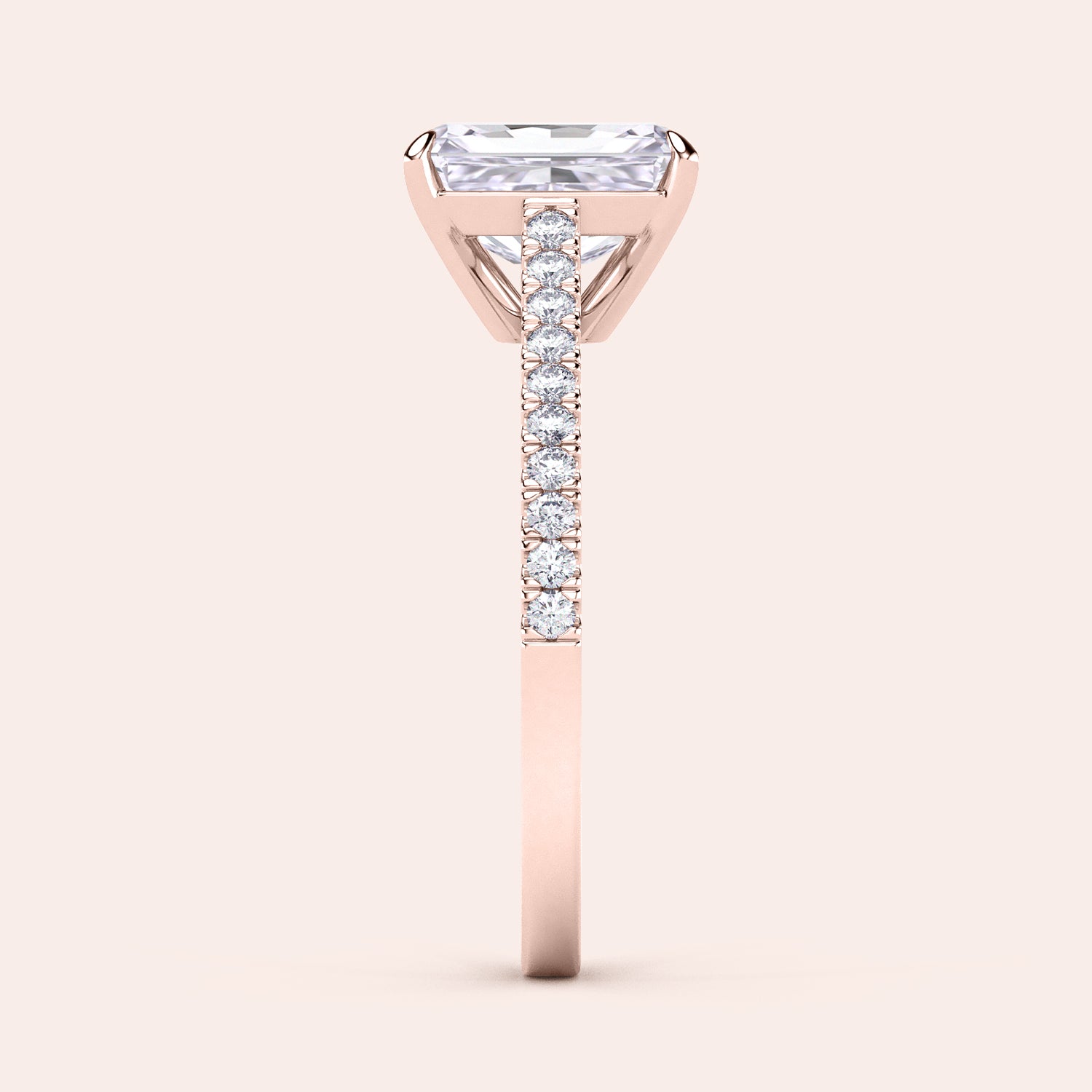 Elegant rose gold ring with emerald-cut diamond and round diamonds, available in 14K, 18K, or platinum for a luxurious touch.|



#14KRecycledRoseGold
#18KRecycledRoseGold

