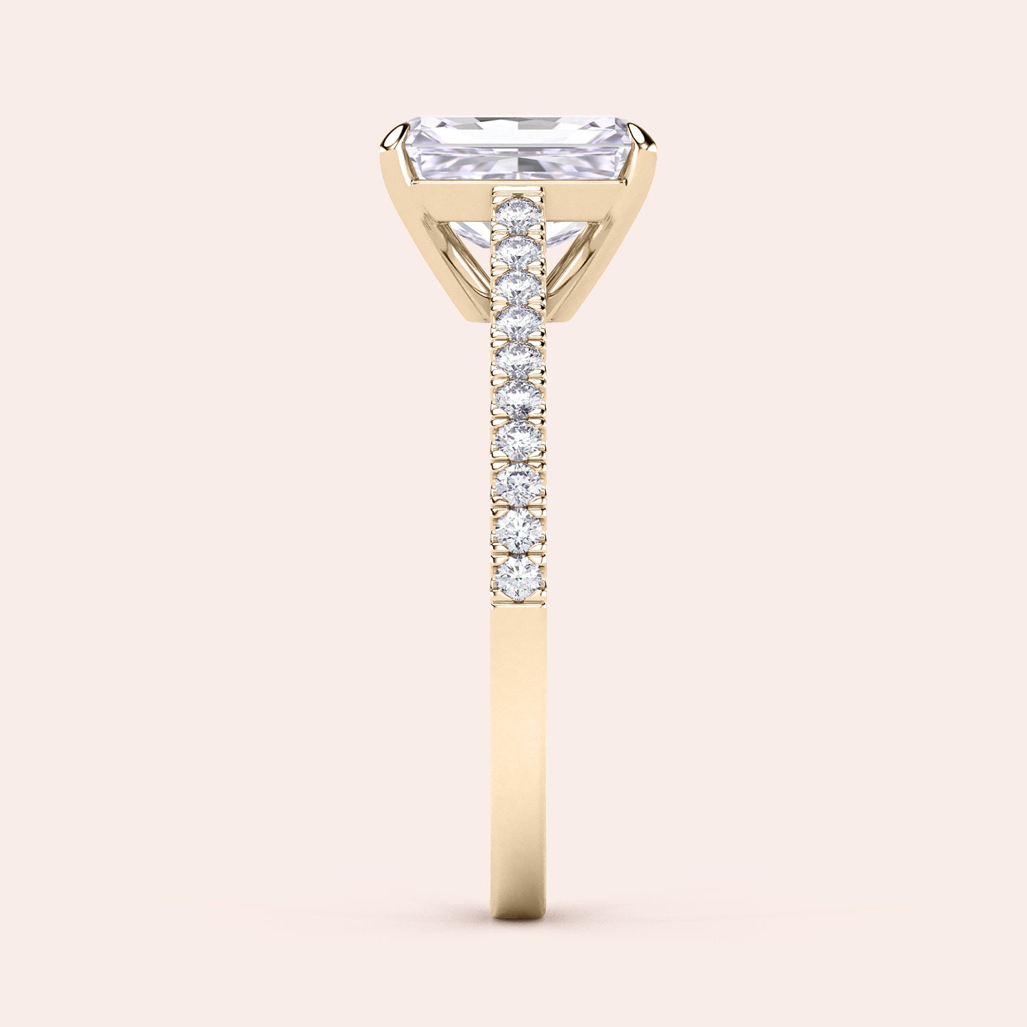 Side view of an elegant 14K or 18K gold and platinum ring with an elongated cushion diamond and sparkling smaller diamonds.|





#14KRecycledYellowGold 
#18KRecycledYellowGold 