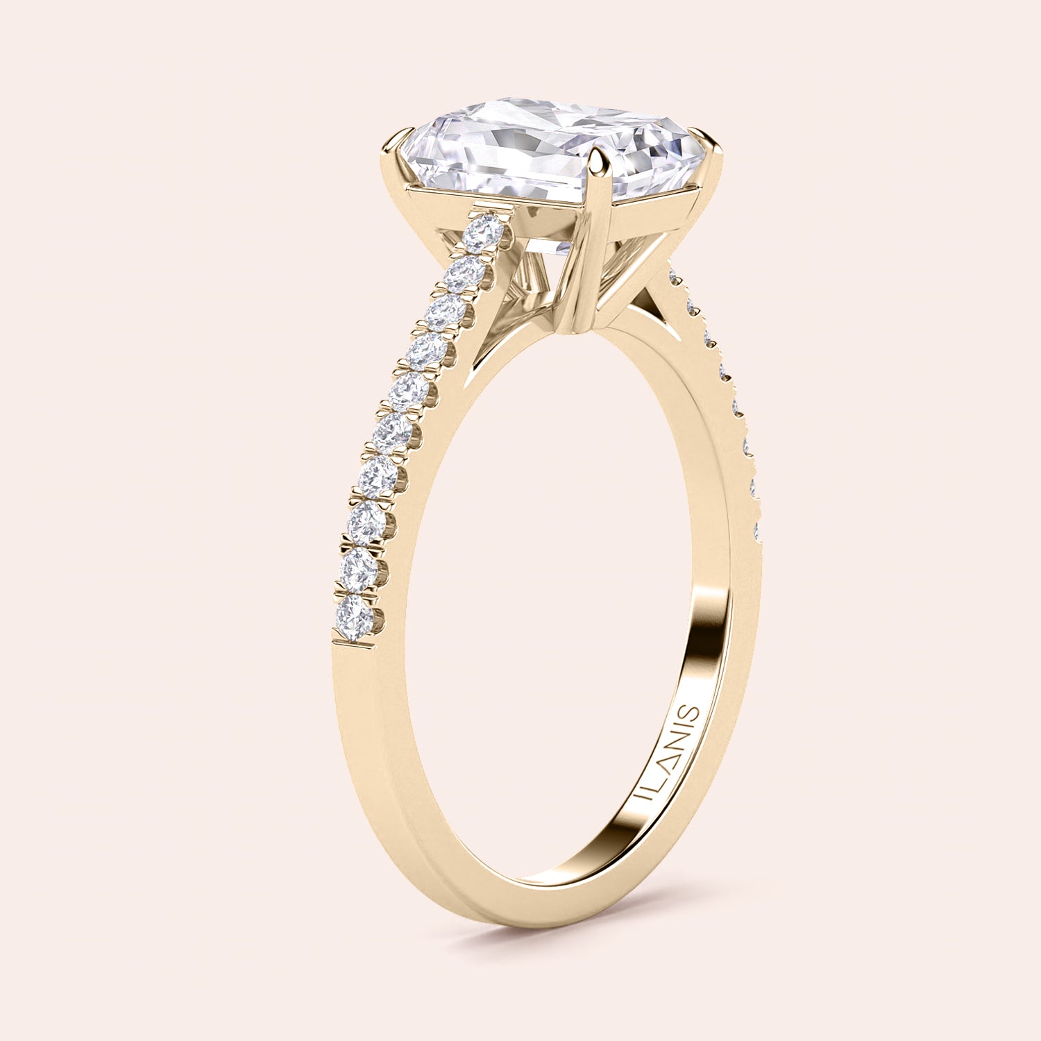 Elegant 14K or 18K gold or platinum diamond engagement ring with emerald-cut diamond and accent diamonds, perfect for timeless sophistication.|





#14KRecycledYellowGold 
#18KRecycledYellowGold 