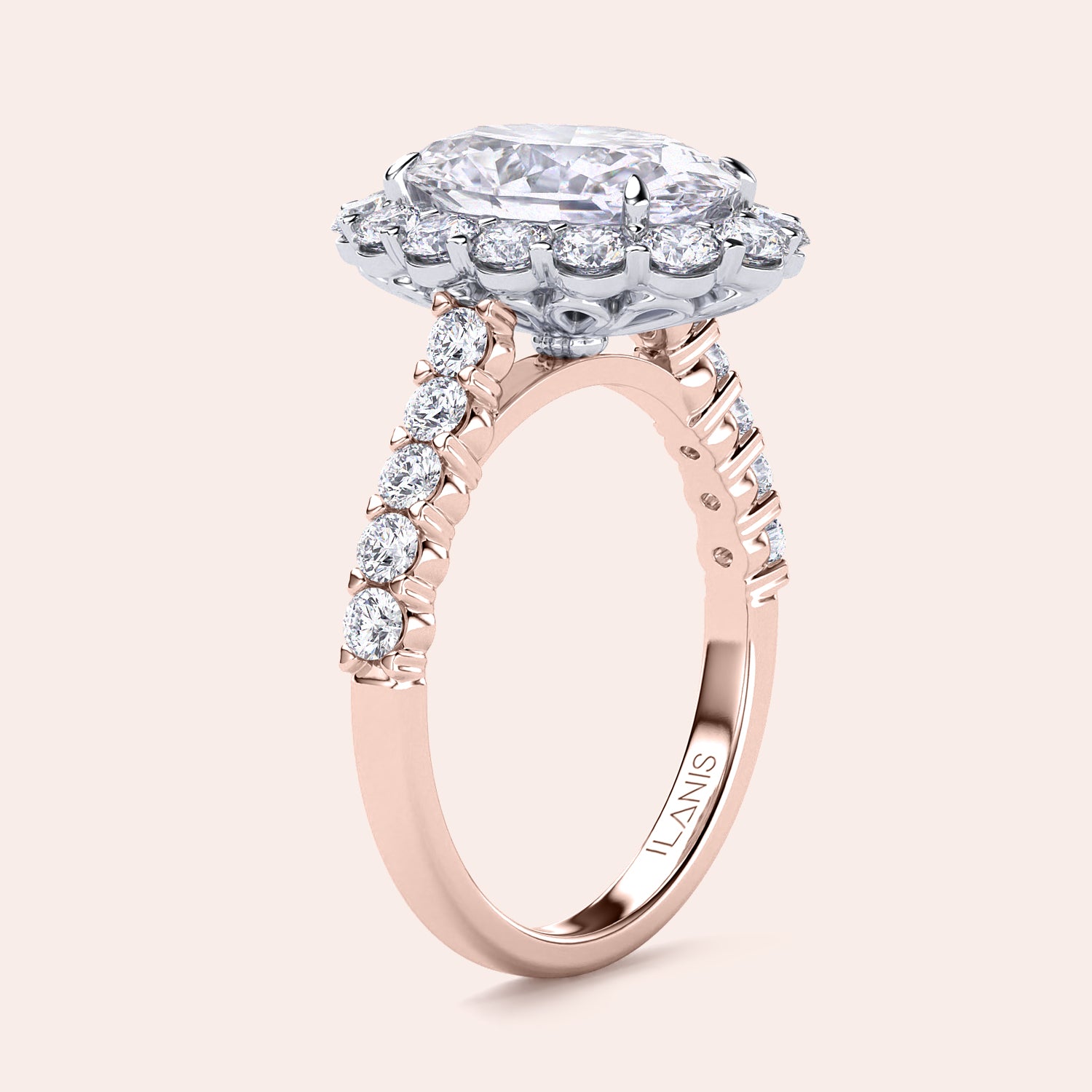 Two-tone 14K rose and white gold diamond ring with oval-cut stone, perfect for engagement or wedding. |
#14KRecycledRose/WhiteGold
#18KRecycledRose/WhiteGold
