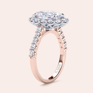 Two-tone 14K rose and white gold diamond ring with oval-cut stone, perfect for engagement or wedding. 