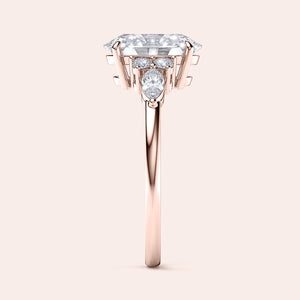 Elegant rectangular diamond engagement ring in 14K or 18K gold or platinum, showcasing intricate side details and a refined band.