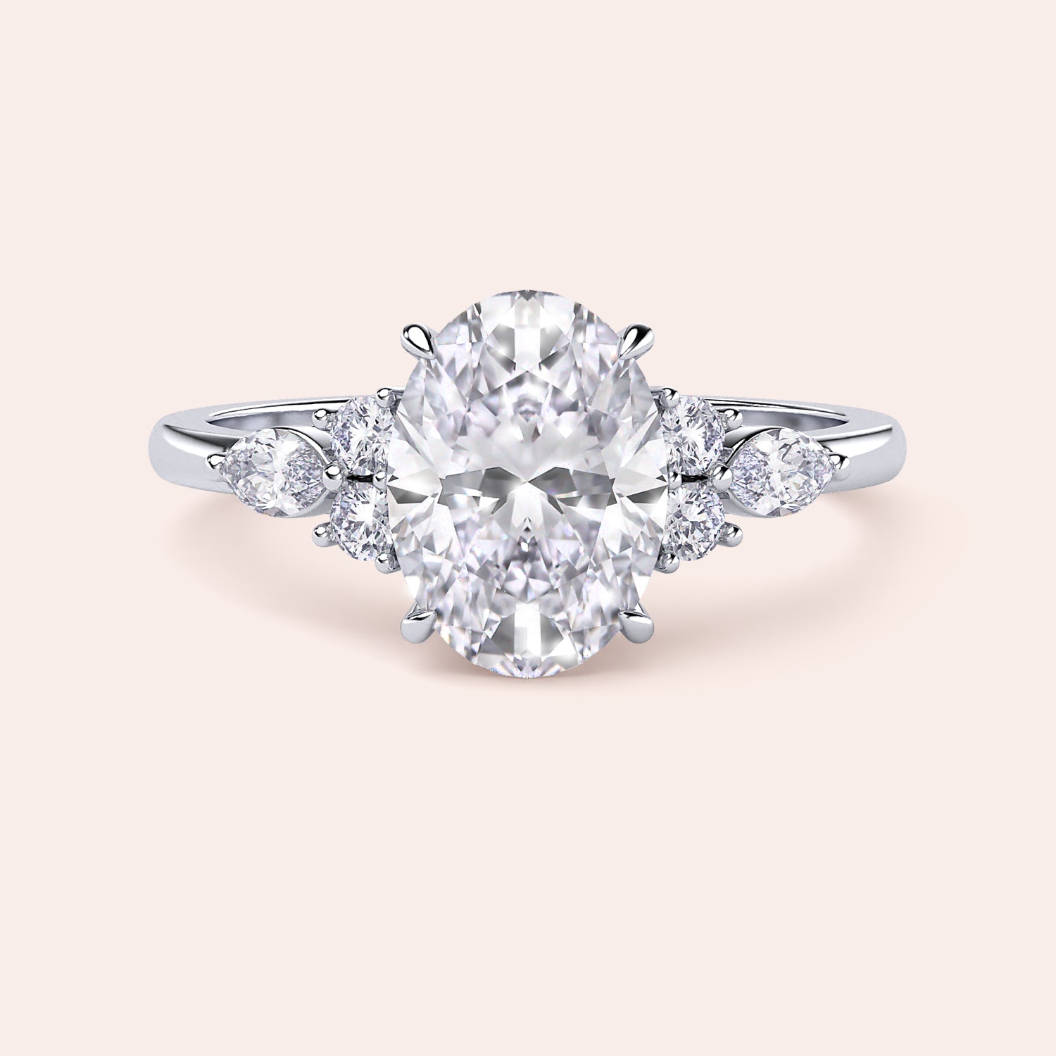 Elegant oval-shaped diamond engagement ring in polished 14K, 18K, or platinum band with stunning center diamond and side stones.|

#14KRecycledWhiteGold
#18KRecycledWhiteGold
#Platinum






