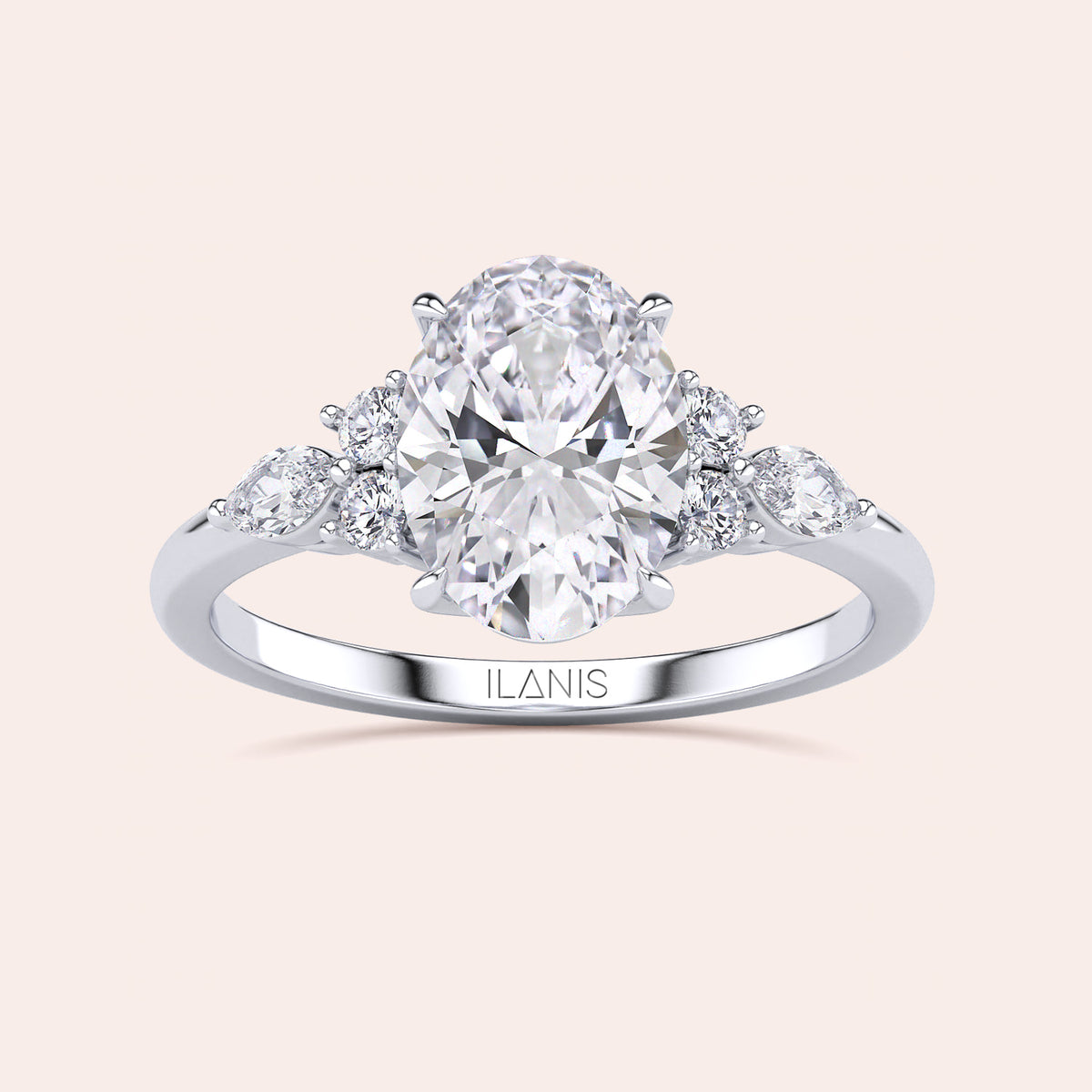 Stunning 14K engagement ring with an oval diamond center and side stones, showcasing brilliance and elegance for a memorable proposal.