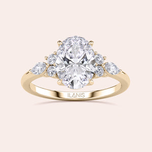Elegant pear-shaped diamond ring in 14K/18K gold or platinum, showcasing a stunning center diamond with smaller round accents.