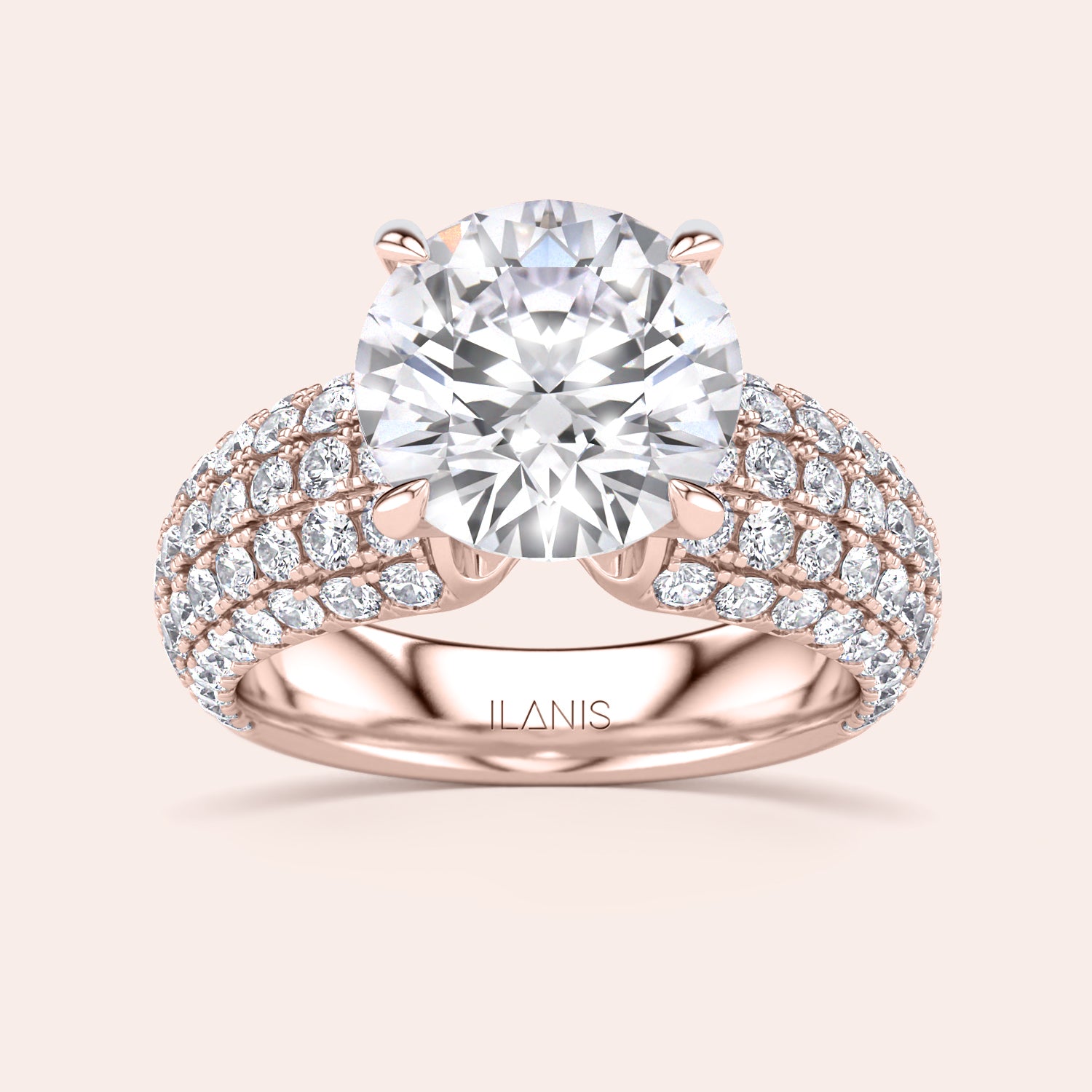 Elegant rose gold ring with a round-cut diamond and pave band, available in 14K, 18K, or platinum. Perfect for any occasion.|


#14KRecycledRoseGold
#18KRecycledRoseGold

