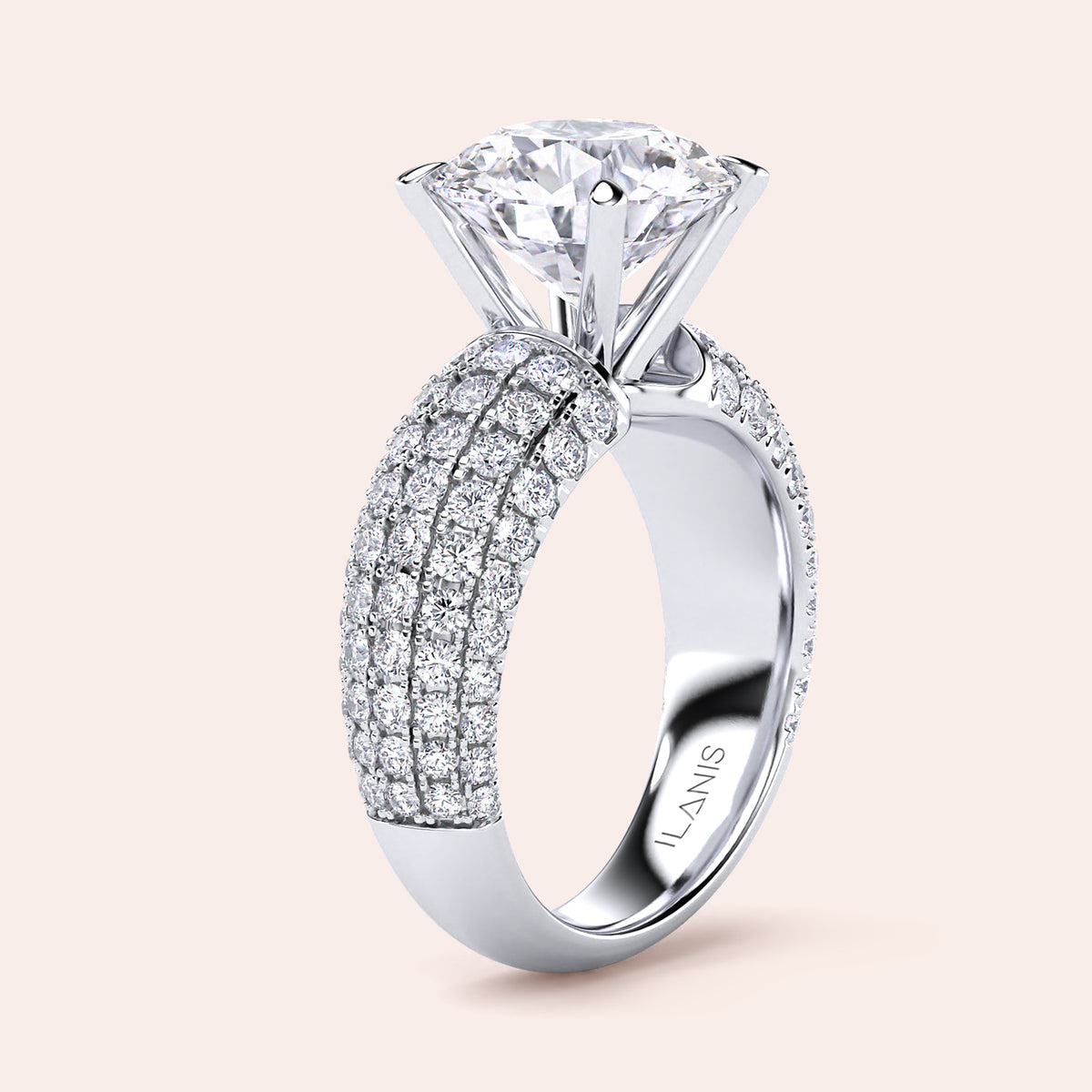 Elegant solitaire ring with a brilliant round diamond in a platinum or 14K/18K gold band, not worn on a model.