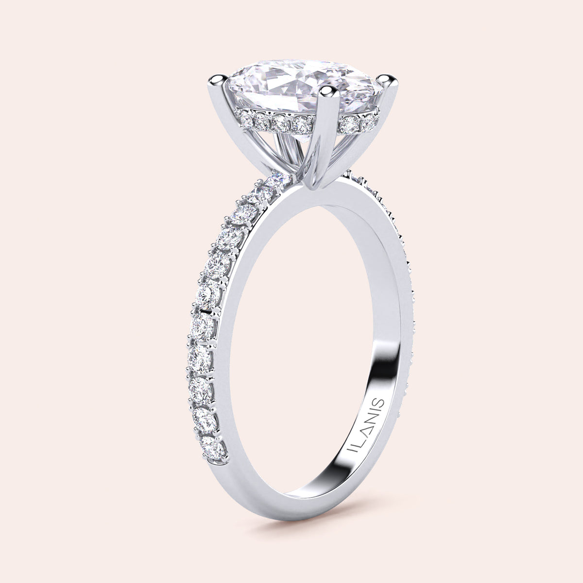 Stunning 14K or 18K gold/platinum engagement ring with a radiant round diamond in a pavé setting, perfect for proposals.