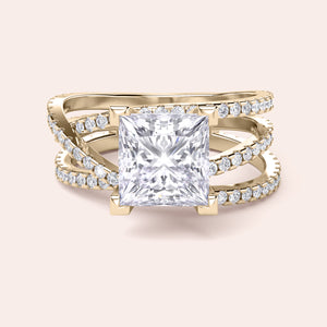 Elegant princess-cut diamond ring in 14K or 18K gold or platinum, adorned with a stunning row of round diamonds.