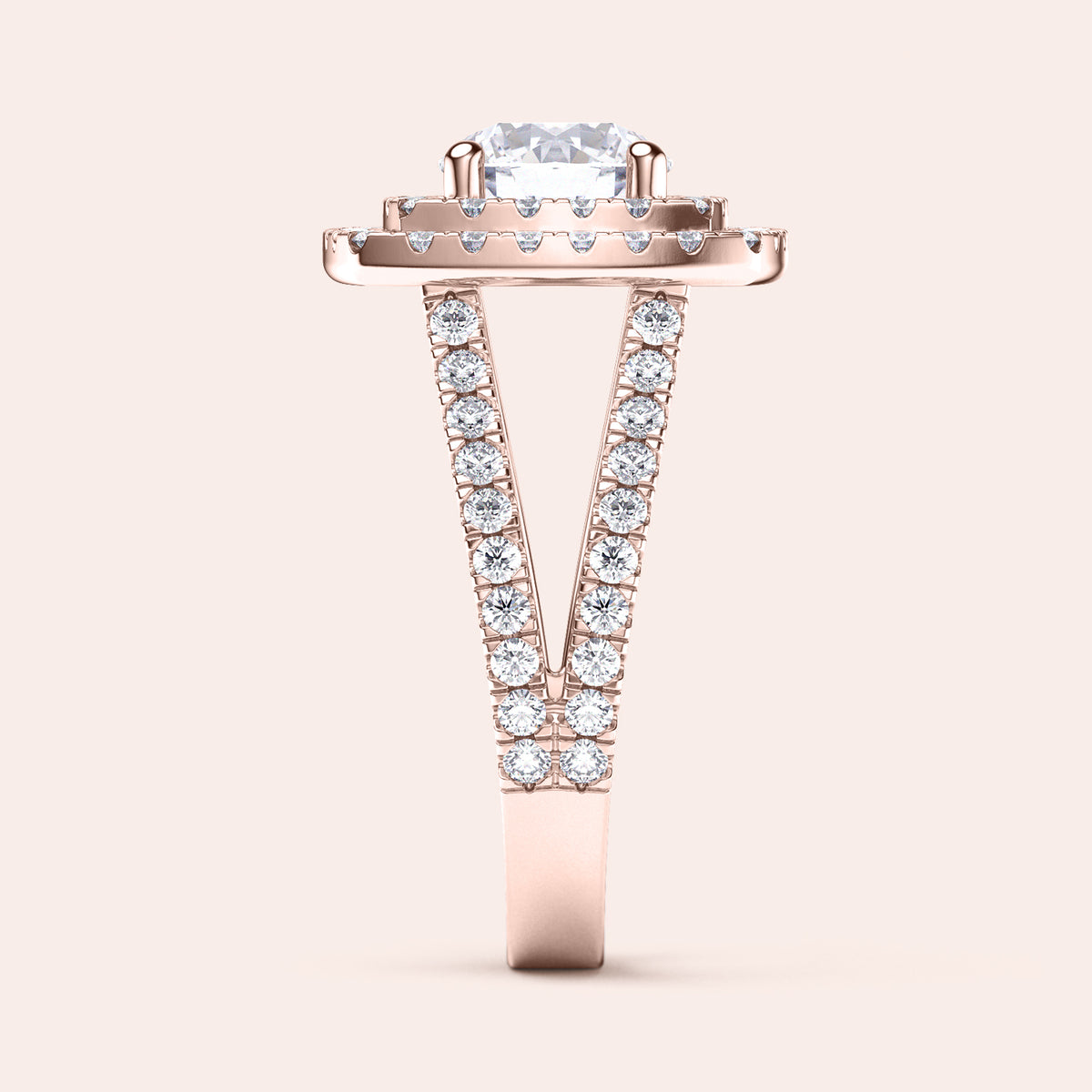 Stunning diamond ring with oval diamond, split shank band, 14K/18K gold or platinum—elegance in intricate design.