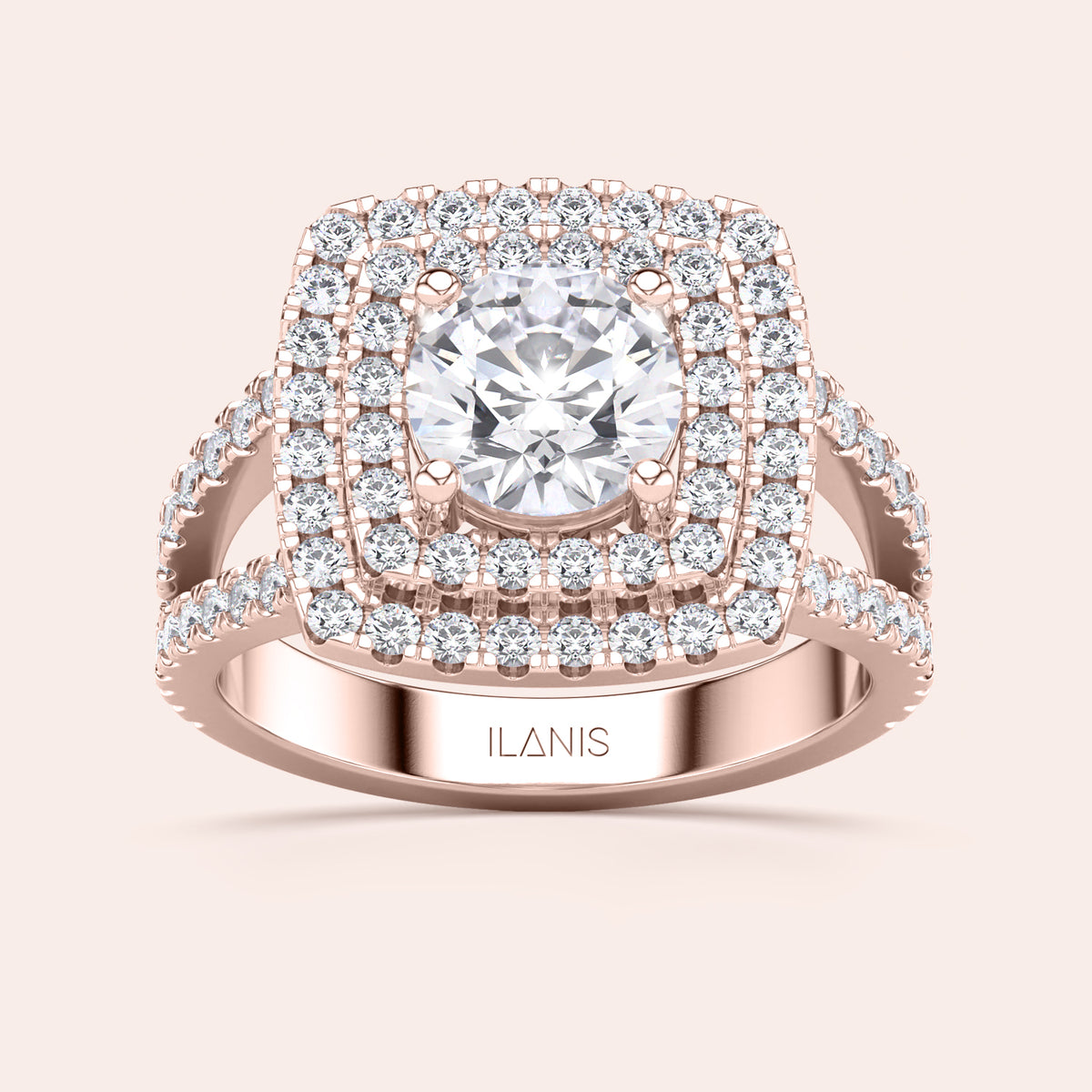 Elegant 14K/18K gold or platinum halo engagement ring with a round diamond and shimmering smaller diamonds. Luxury defined.
