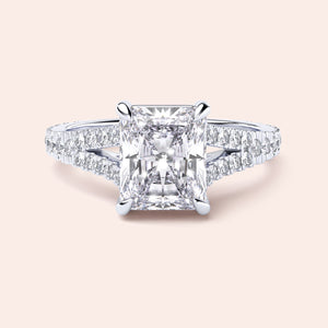 Radiant 14K/18K White Gold Engagement Ring with Princess-Cut Diamond andPave Setting, Luxurious and Stunning Design.