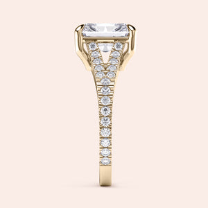 14K Yellow Gold Engagement Ring featuring Emerald-Cut Diamond andPave Band, perfect for a timeless proposal. Available in 14K/18K or Platinum.