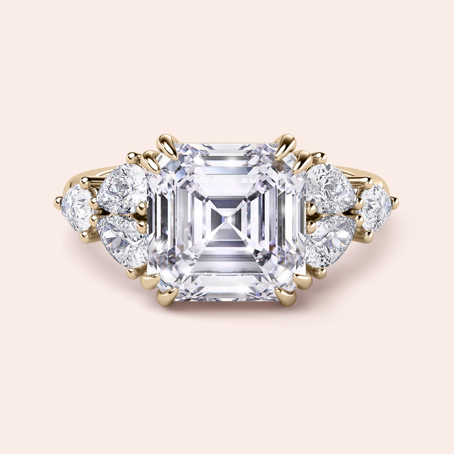 Asscher cut diamond engagement ring with side stones in a stunning 14K yellow gold setting. Perfect for timeless elegance.|




#14KRecycledYellowGold
#18KRecycledYellowGold





