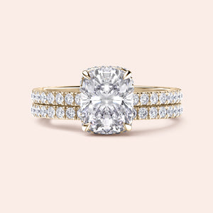 Elegant 14K or 18K Gold Cushion-Cut Diamond Engagement Ring withPave Band, perfect for a timeless and luxurious look.