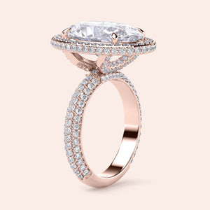 14K rose gold oval double-edge halo engagement ring withPave diamonds for a luxurious look, perfect for timeless romance.