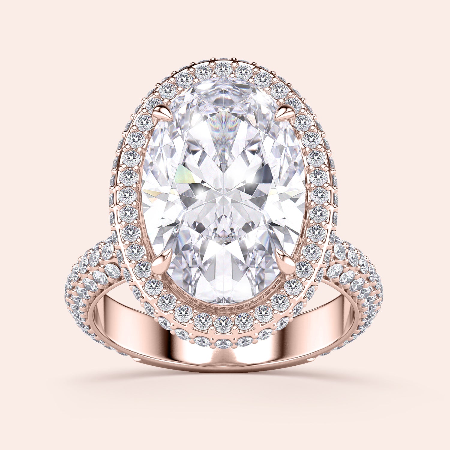 Luxurious 14K/18K rose gold engagement ring featuring an oval diamond halo and diamond-encrusted band, perfect for any occasion.|







#14KRecycledRoseGold
#18KRecycledRoseGold



