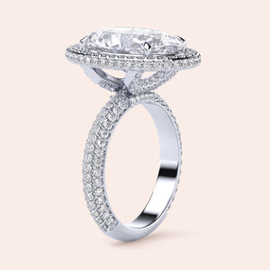 Stunning 14K or 18K white gold engagement ring featuring an oval diamond andPave diamond band, elegantly designed with a halo.