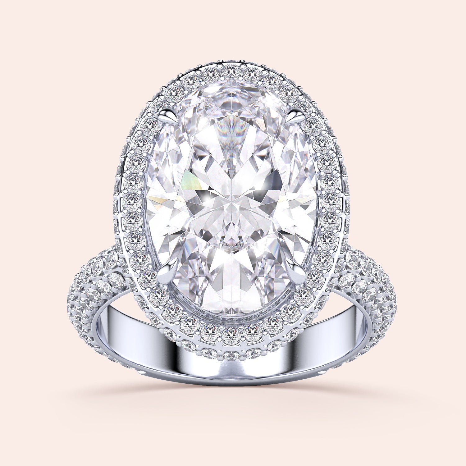 Stunning oval-shaped diamond engagement ring withPave-set diamonds on a 14K or 18K gold or platinum band. Not worn on model.|

#14KRecycledWhiteGold
#18KRecycledWhiteGold








#Platinum