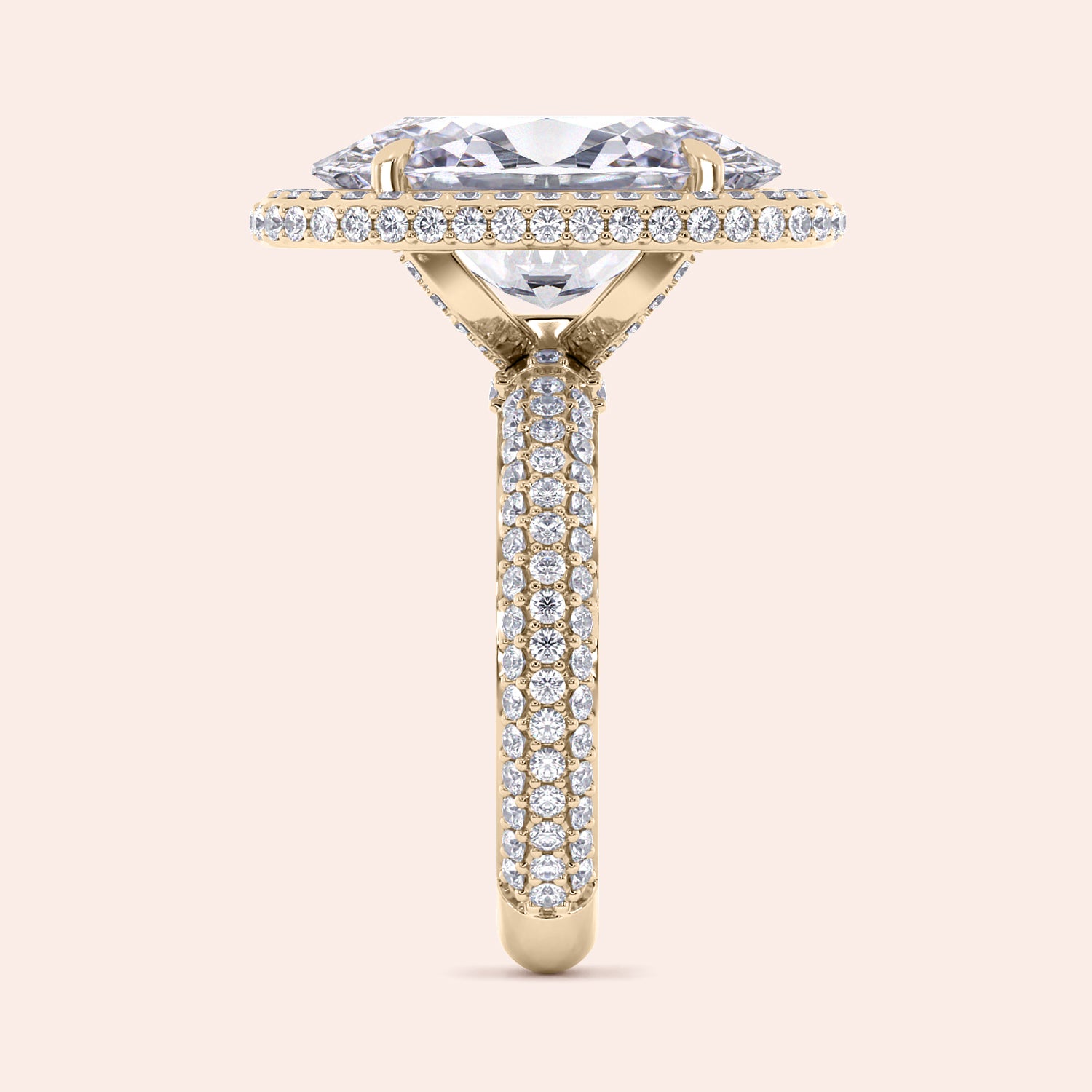 "Elegant yellow gold engagement ring with diamond halo and pave band, available in 14K and 18K gold or platinum."|




#14KRecycledYellowGold
#18KRecycledYellowGold





