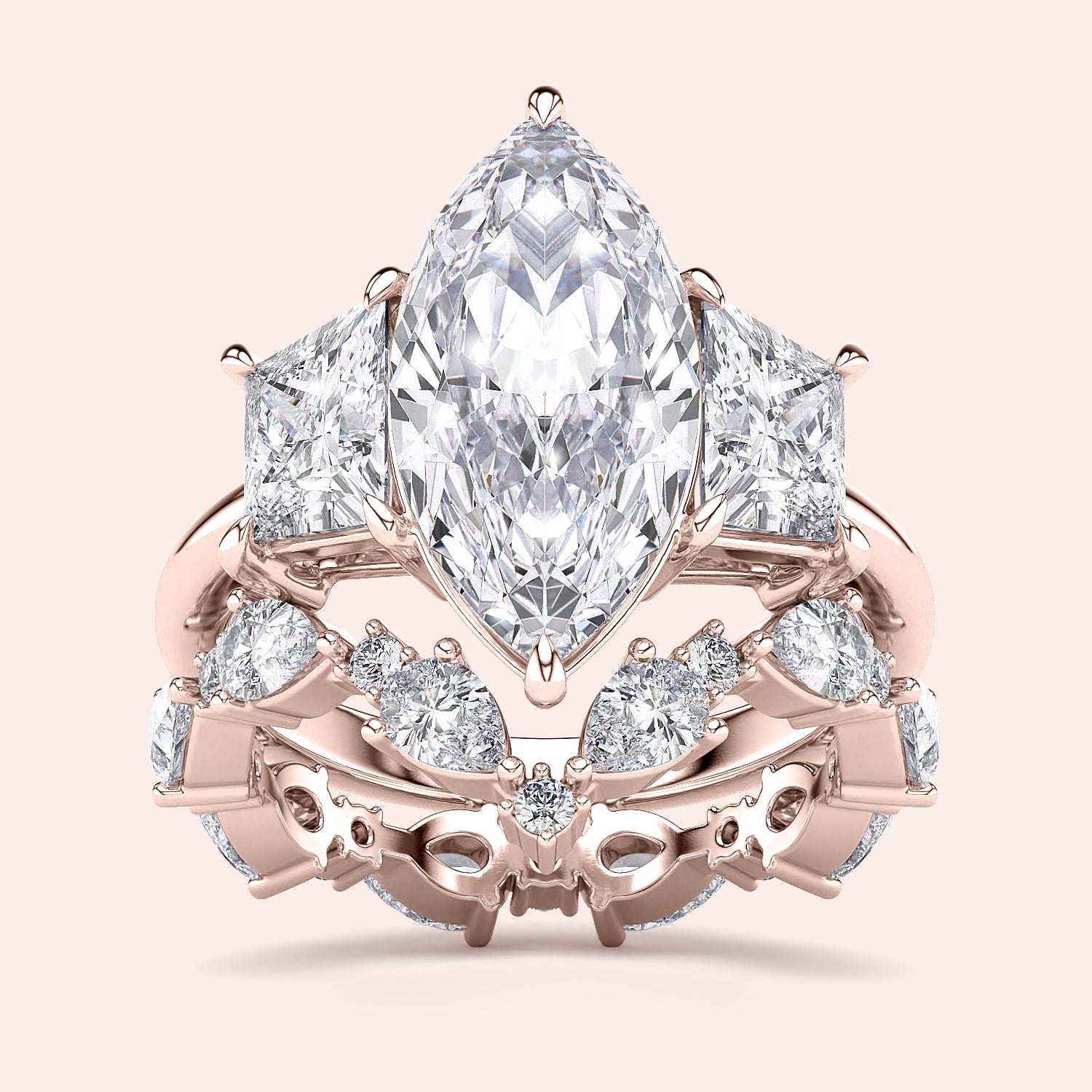 Elegant emerald-cut diamond engagement ring in 14K rose gold, worn on model, featuring a stunning pave band for a timeless look.|







#14KRecycledRoseGold
#18KRecycledRoseGold


