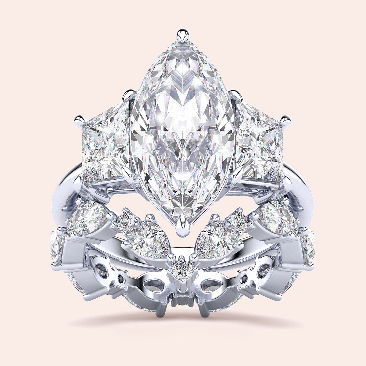 Elegant 14K or 18K gold or platinum engagement ring with a square diamond shape, worn on a model's hand, featuring accent diamonds.