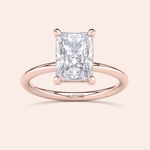 Radiant-cut diamond engagement ring in 14K rose gold, featuring exquisite classic solitaire design, perfect for timeless elegance.
