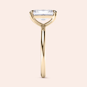 Elegant 14K Yellow Gold Engagement Ring with Radiant Cut Diamond, Side View - Classic Solitaire Design for Timeless Beauty.