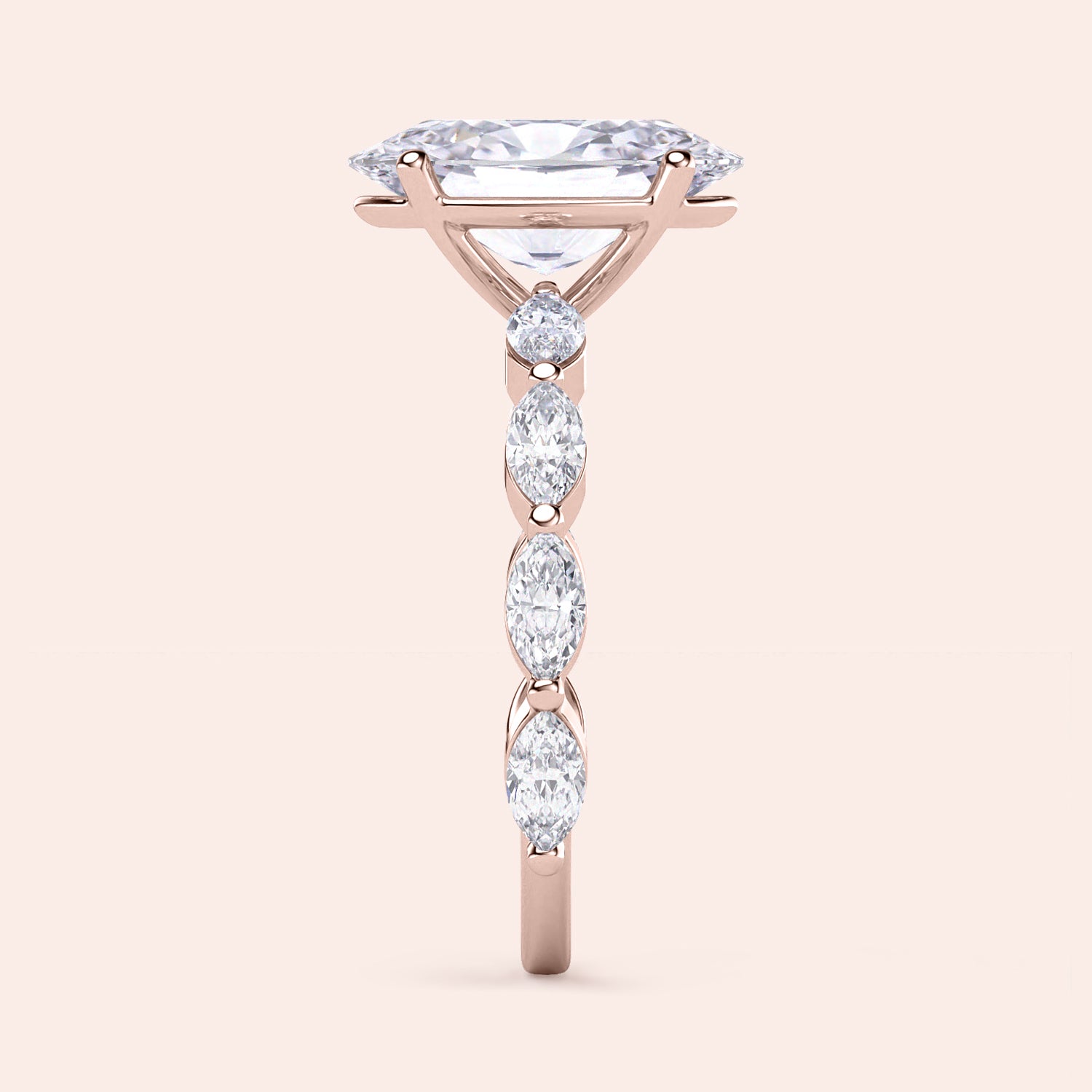 Elegant 14K rose gold engagement ring with a marquise diamond and a large round-cut diamond centerpiece.
|






#14KRecycledRoseGold
#18KRecycledRoseGold


