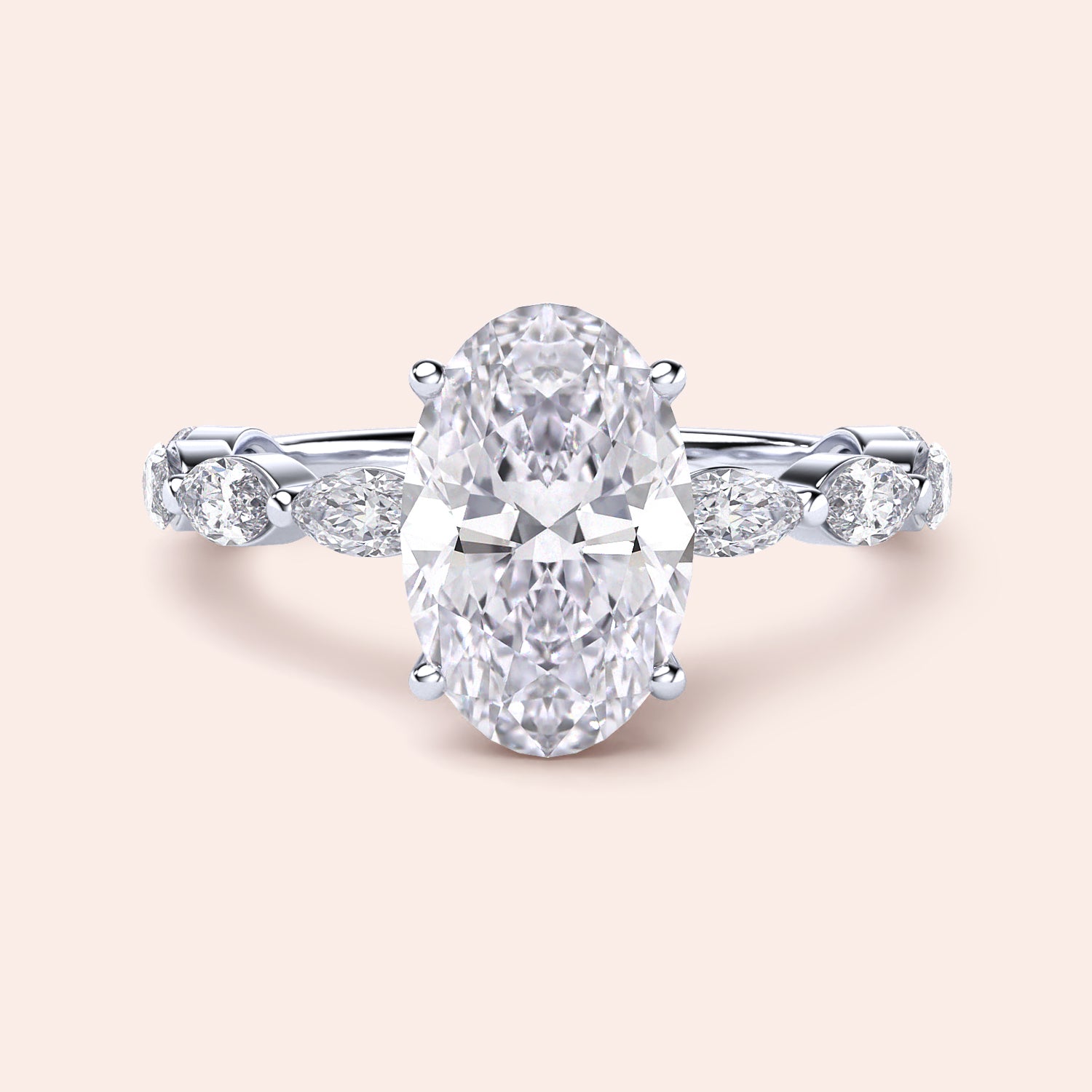 Elegant 14K/18K Gold or Platinum Oval Diamond Engagement Ring with Round and Marquise Accents. Perfect for timeless proposals.|

#14KRecycledWhiteGold
#18KRecycledWhiteGold








#Platinum