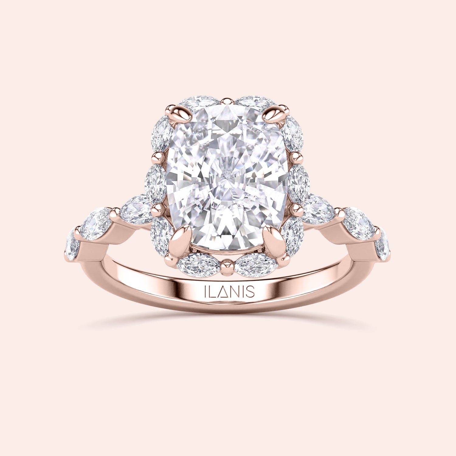 Elegant rose gold cushion-cut diamond engagement ring with halo, available in 14K, 18K, or platinum. Perfectly radiant design.|







#14KRecycledRoseGold
#18KRecycledRoseGold


