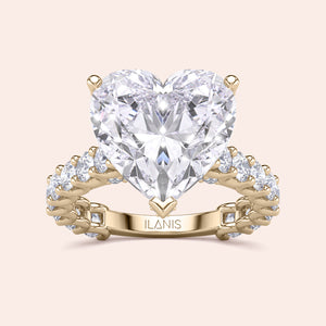 Elegant heart-shaped diamond engagement ring with 14K gold band, featuring a central heart-cut diamond and diamond accents.