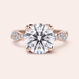 Radiant cut diamond engagement ring in 14K rose gold with pave band, perfect for timeless elegance and sparkle.
