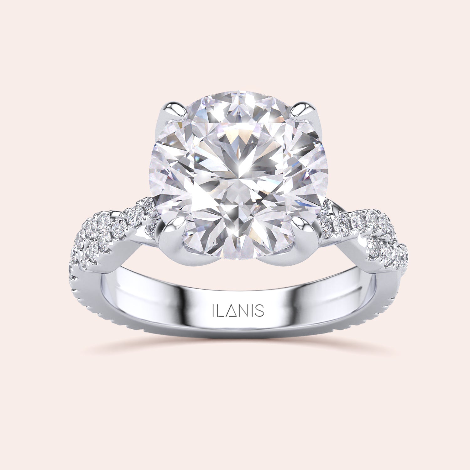 Radiant cut diamond engagement ring in 14K or 18K white gold or platinum with Pave diamond band, front view.|

#14KRecycledWhiteGold
#18KRecycledWhiteGold








#Platinum