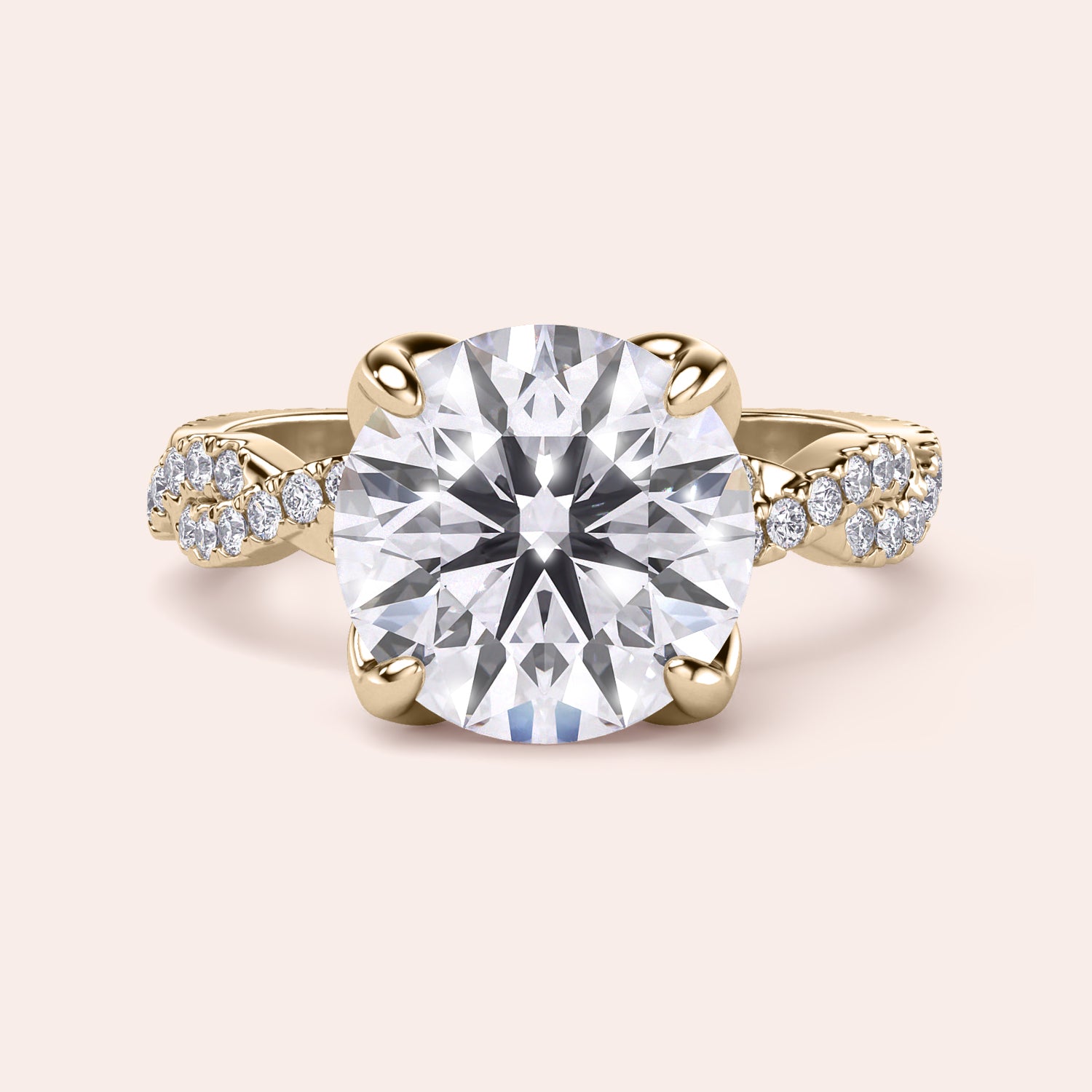Radiant-cut diamond engagement ring with side stone accents in 14K yellow gold, displayed on a neutral background.