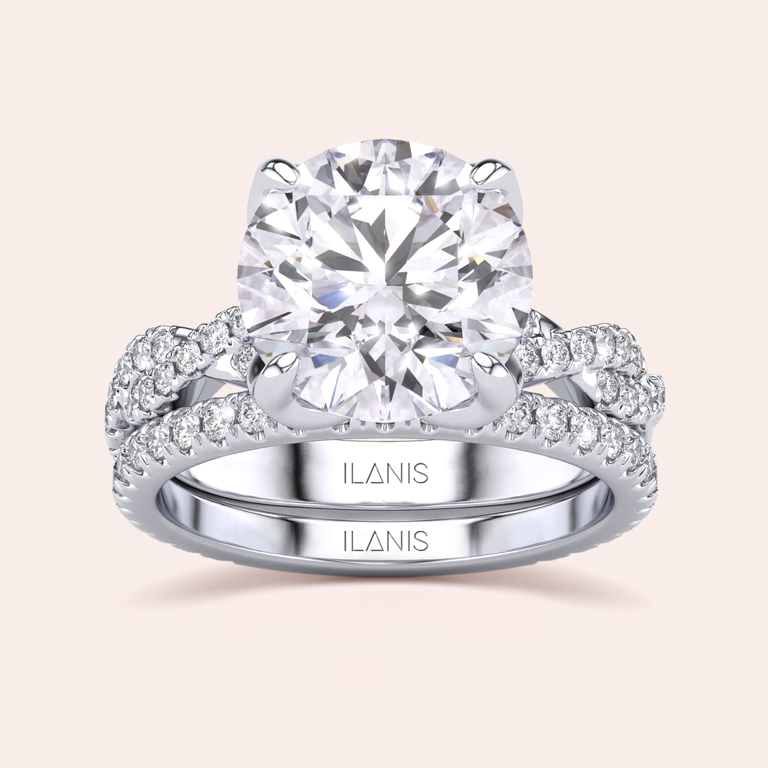 Radiant cut diamond engagement ring in 14K or 18K white gold or platinum with Pave diamond band, front view.|

#14KRecycledWhiteGold
#18KRecycledWhiteGold








#Platinum
