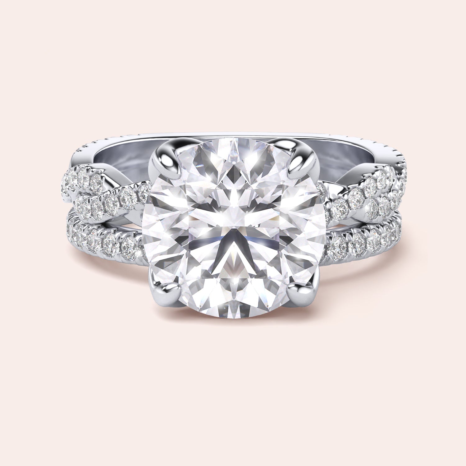 Radiant cut diamond engagement ring in 14K or 18K white gold or platinum with Pave diamond band, front view.|

#14KRecycledWhiteGold
#18KRecycledWhiteGold








#Platinum